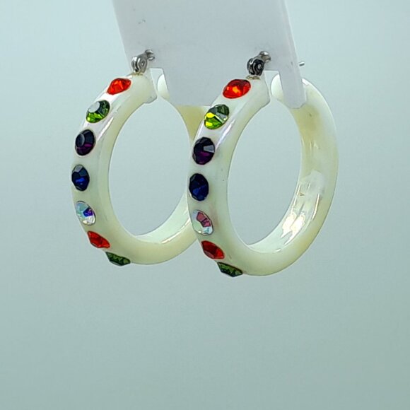 white opal 1.5 hoop  Lucite Acrylic wide Hoop winter multi color Fashion earring - Picture 1 of 4